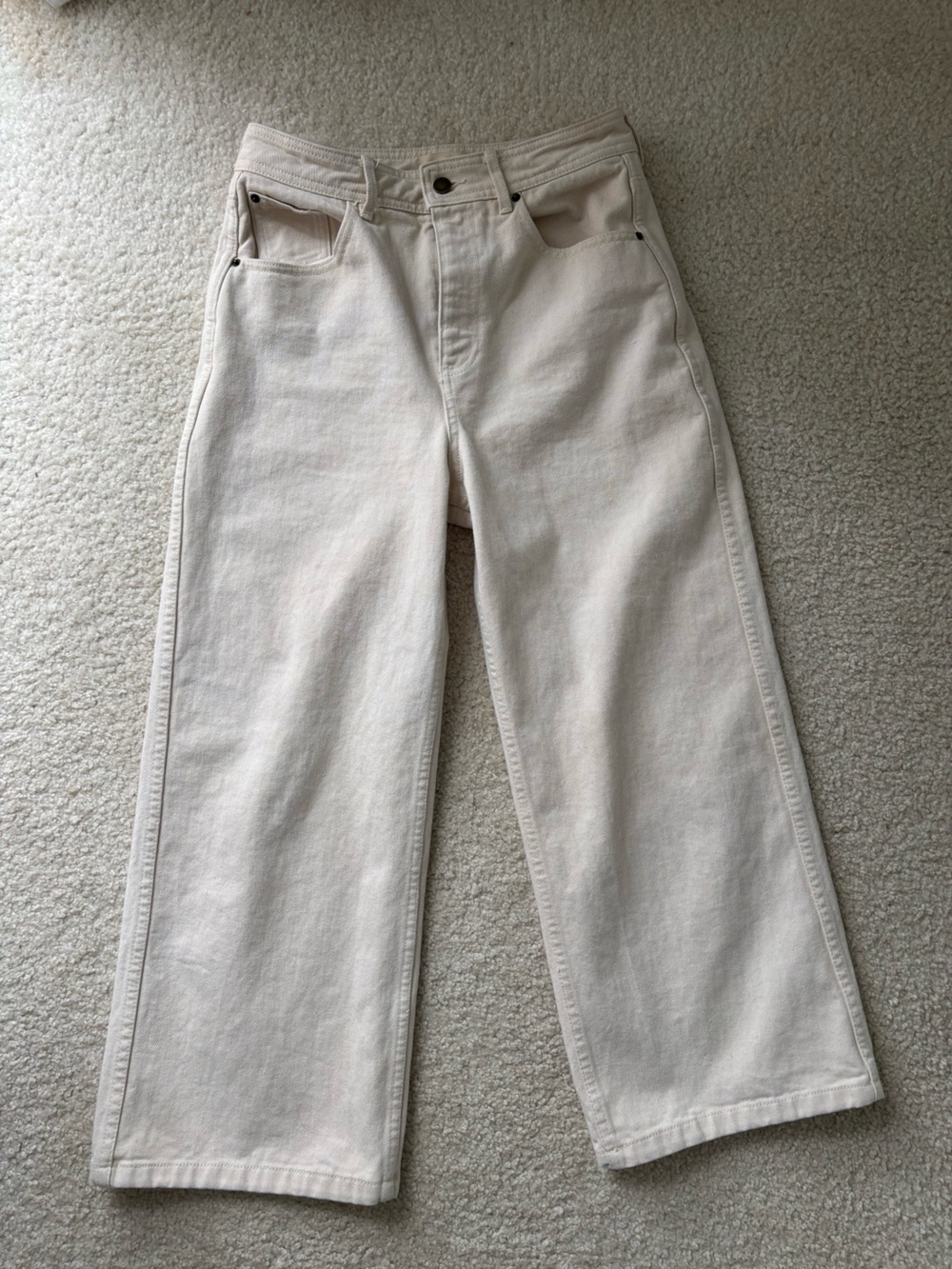 Sezane Cream Cropped Wide-Leg Jeans